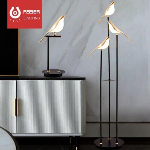 RSSER Nordic Magpie Creative Bird LED Corner Floor Lamp For Living Room Standing Lamp Art Design Bedroom Bedside Light LED Lamp