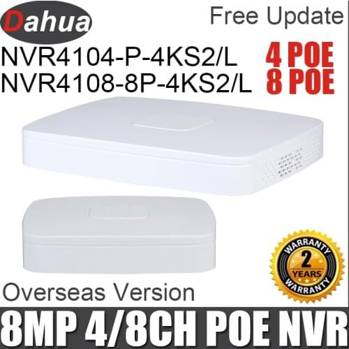 Dahua POE NVR 8MP NVR4104-P-4KS2/L 4CH NVR4108-8P-4KS2 8CH with poe port Replace NVR4104-P-4KS2 NVR4108-8P-4KS2
