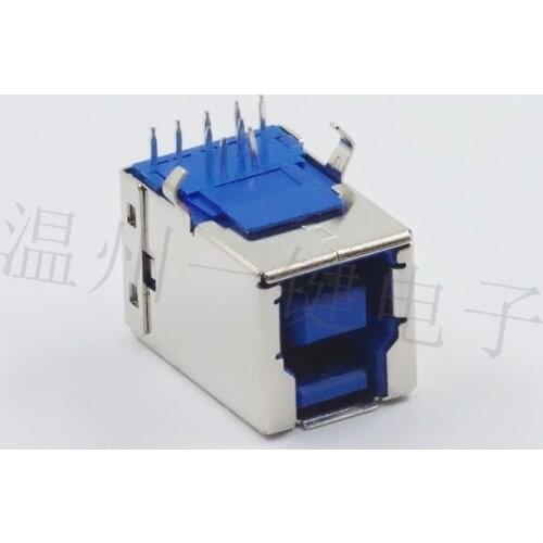 10pcs 3.0USB Female Blue Plastic Square Port 90 degree horizontal Printer interface elbow connector Straight into the interface