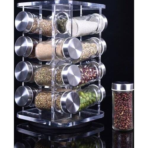 16 jars glass seasoning jar storage rack to save space in the kitchen