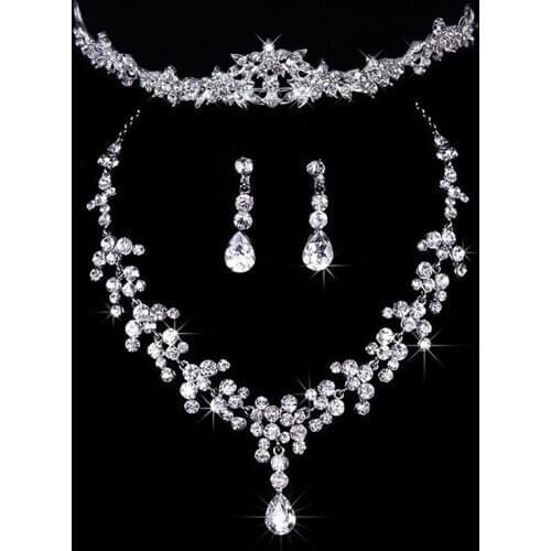 Bridal Wedding Party Jewelry Set Crystal Rhinestone Necklace Earrings Tiara jewelry set for women gift