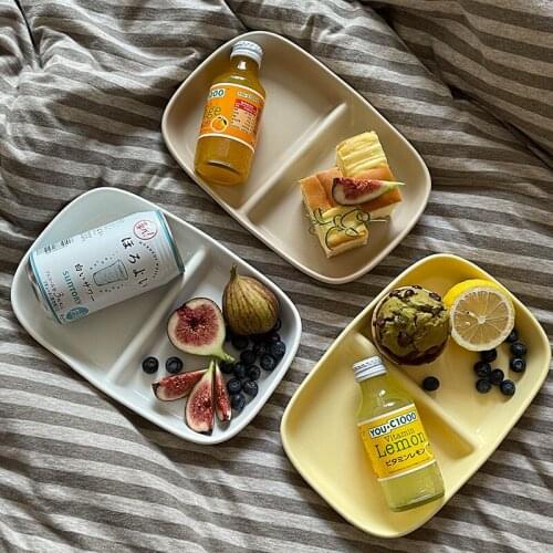 Japanese style divided breakfast plate cute solid color fruit platter ceramic rectangular household fat-reducing meal small tray