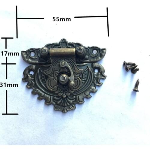 Vintage Latches Catches Hasps Solid Clasp Buckles Agraffe Small Lock For Wooden Box Hardware Pattern Carved,55*48mm,10Sets