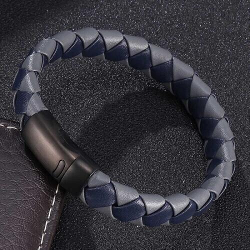 Vintage Gray Blue Braided Leather Bracelet Men Fashion Handmade Rope Wrap Bracelets & Bangles Male Gifts Drop Shipping