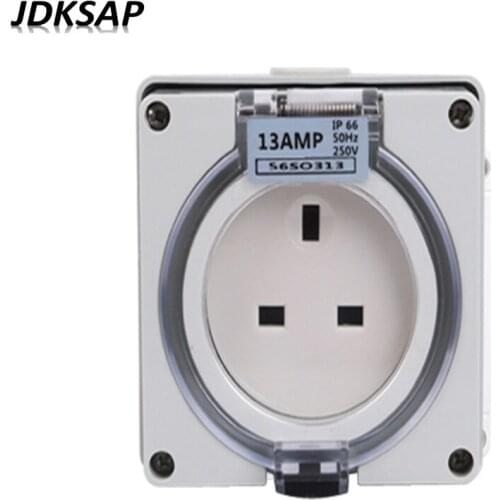 IP66 Waterproof Socket Moisture-Proof Outdoor UK Wall Power Socket13A British Standard Power Socket Industrial Waterproof Socket