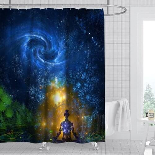3D Digital Printed Universe Starry Sky Waterproof Shower Curtain Fashion Punch-Free Cute Flowers Bathroom Curtains Dropshipping