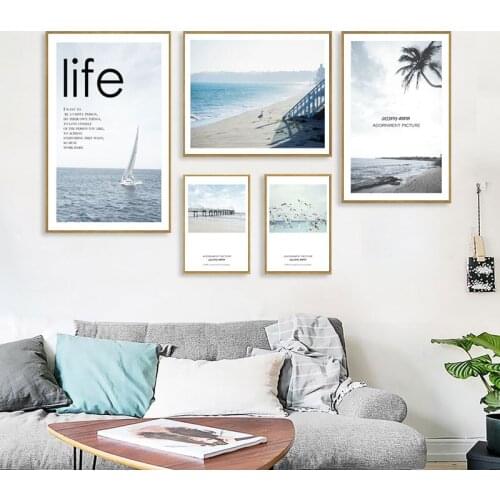 Wall Art Sea View Coconut Tree Landscape Posters and Prints Wall Pictures Nordic Canvas Painting Home Living Room Bedroom