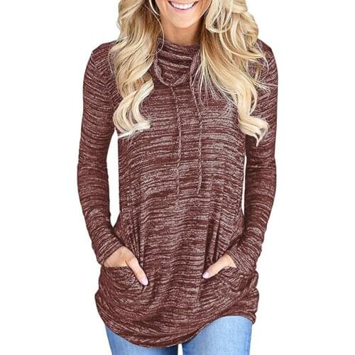 Ladies Fashion All-Match Womens Solid Color Turtleneck Collar Long-Sleeved Pullover Streetwear Fashion Simple And Elegant Tops