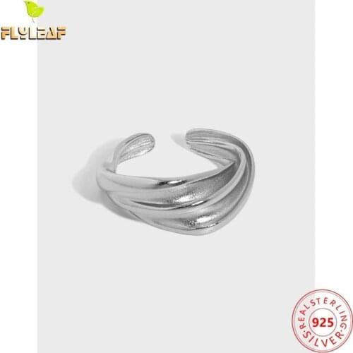 925 Sterling Silver Irregular Folds Open Rings For Women Light Luxury 18k Gold Female Fine Jewelry