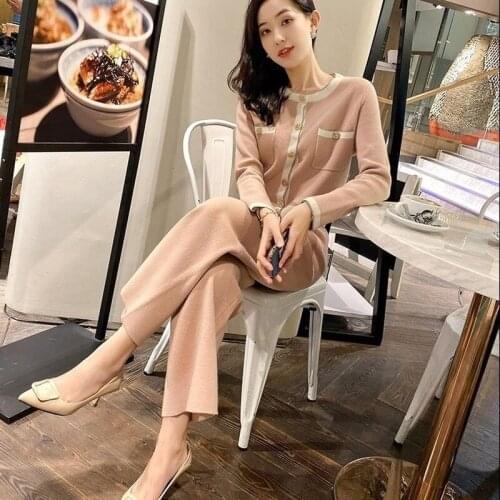 2021 Autumn Winter New Arrival Women Sets Vintage Elegant Sweater + 2pcs Fashion Set Casual Knit Wide Leg Pants Suit Y461