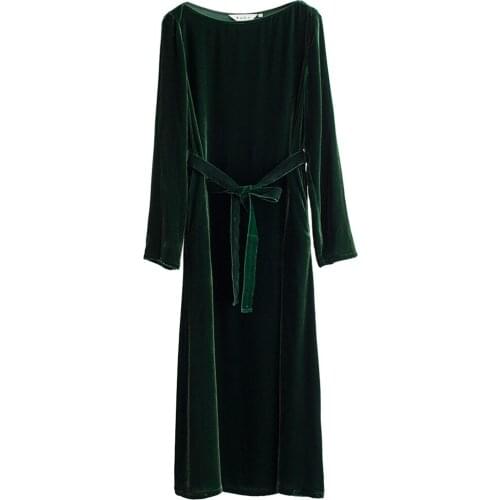 Women Velvet Elegant Long Party Dress Ladies Long Sleeve Slim Solid Dress 2020 Autumn Winter Warm Casual Clothes Plus Size M-7XL