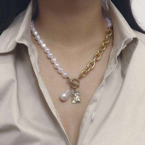 Fashion Women Pearl Hollow Out Chain Relief Pendant Choker Necklace Jewelry Gift
