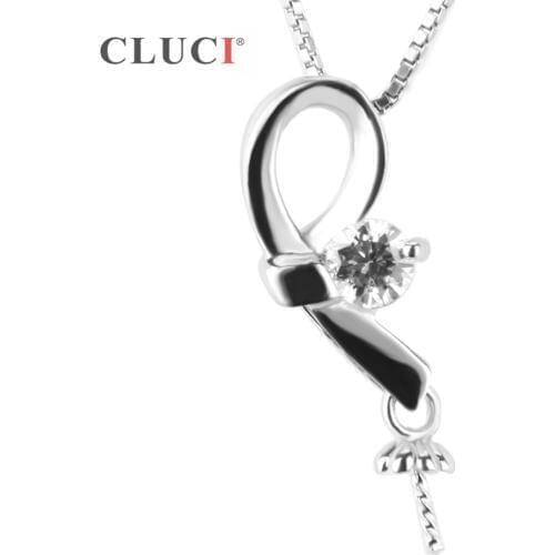 CLUCI Real Silver 925 Small Pearl Pendant Mounting for Women Necklace Sterling Silver Zircon Pendant Jewelry SP127SB