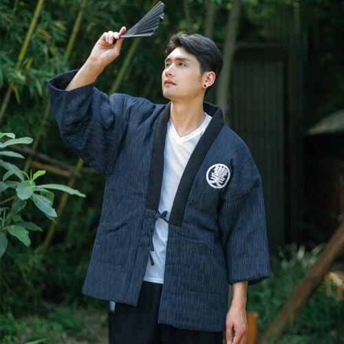Winter Men Keep Warm Thick Kimono Top Coat Traditional Japanese Samurai Cosplay Costumes Classic Male Haori Cotton-Padded Jacket