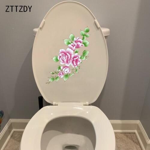 ZTTZDY 24*11.5CM Plant Hand-Painted Peony Toilet Sticker Bedroom Wall Decal Decoration T2-0573