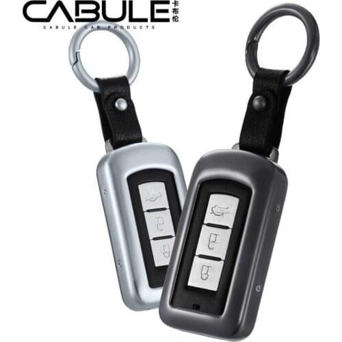 1 Set Luxury Aluminum Alloy Key Shell + Key Chain Rings Car Protective Case Cover Skin Shell For Mitsubishi Outlander Auto Parts