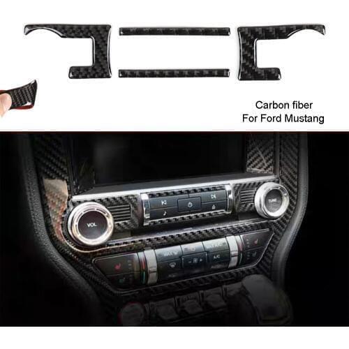 4*Carbon fiber Audio Button Decoration Stickers Cover For Ford Mustang 2015-2019