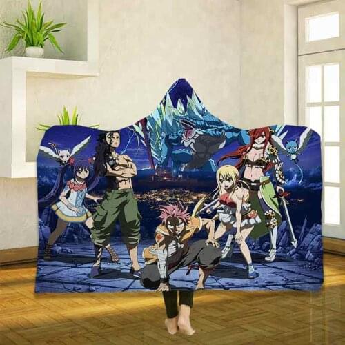 Anime Fairy Tail 3D Printing Throw Hooded Blanket Wearable Warm Fleece Bedding Office Quilts Soft Adults Travel 18
