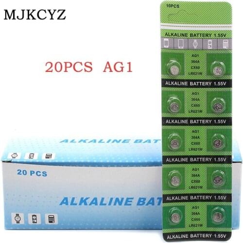 20pcs / 2cards AG1 watch clock battery 364 sr621sw lr621 621 lr60 CX60 1.55V button alkaline battery for watch toy calculator