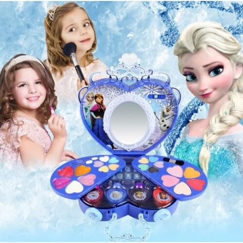 Disney Ice and Snow Princess Shiny Portable Cosmetic Case Childrens Cosmetics Play House Toys for Children Birthday Gifts