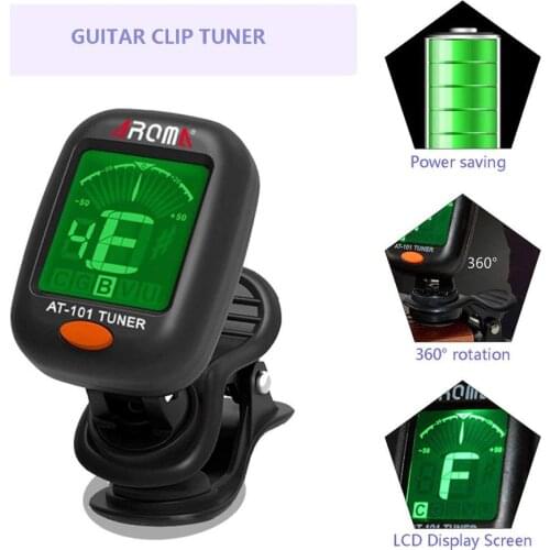 AROMA AT-101 Digital Clip-on Guitar Tuner Foldable Rotating Clip High Sensitivity for Chromatic Guitar Bass Violin Ukulele