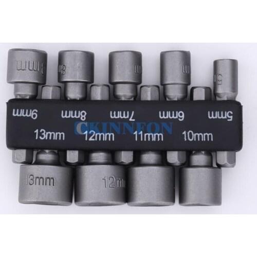 DHL 100Set 9pcs/set 5mm-13mm Hex Socket Sleeve Nozzles Nut Driver Set Drill Bit Adapter