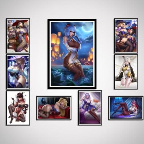 Game Genshin Impact Sexy Anime Kawaii Custom Art-Poster Silk Decoration Picture Prints Canvas For Living Room