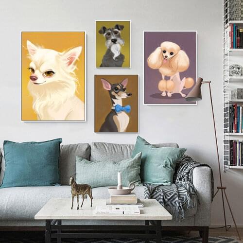 Cartoon Canvas Painting Wall Art Cute Dog Cat Pet Shop Decor Painting For Nursery Room Murals Childrens Room Wall Decoration