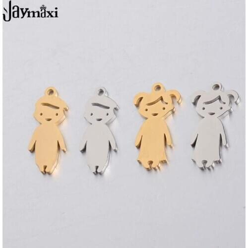 Jaymaxi Boy Girl Charms Pendant 20mm Mirror Polished Stainless Steel Gold Steel Color Engravaed DIY Jewelry Findings 20PCS/LOT