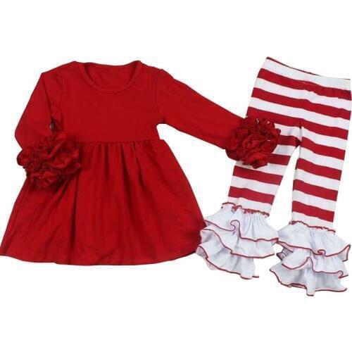 Kaiya Angel Girls Boutique Outfits Christmas Red Green Toddler Clothing Dress Leggings 2 Pcs Suit Girls Fall Outfits Wholesale