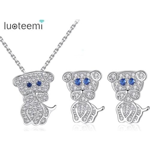 LUOTEEMI Cute Puppy Women Jewelry Sets Free Shipping Ensemble Femme 2 Pièces Friends Gifts Cubic Zirconia CZ Fashion Jewelry