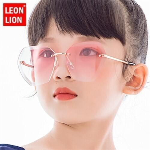 LeonLion Rimless Retro Sunglasses Children Luxury Glasses For Boy/Girl Vintage Sunglasses Children Small Oculos De Sol Feminino