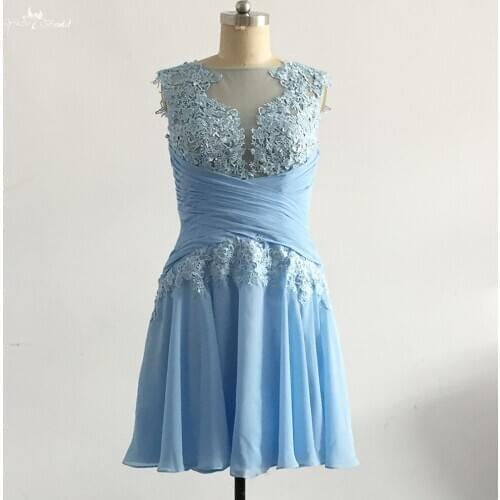 LZF086 Yiai Appliques Knee Length Cocktail Skirt Short Chiffon Zipper Party Dress 100% Real Picture