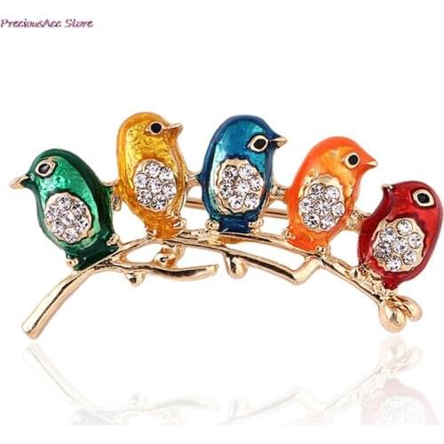 Cute Five Enamel Womens Sexy Metal Bird Brooch Jewelry Pins Brooches For Women Handmade Ladies Pin Badge Large Broches