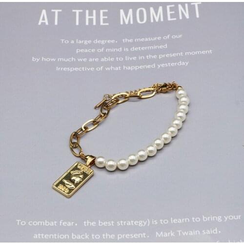 Fashion Asymmetric Elephant Portrait Bracelets Simulated-Pearl Chain Link Bracelet for Woman Girl Party Jewelry