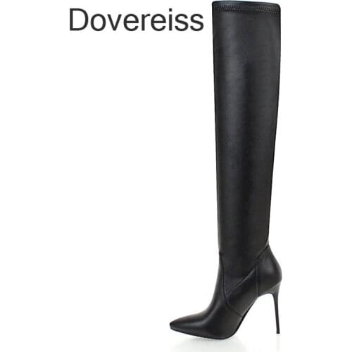 Fashion Womens Shoes Winter New Sexy Clear Heels Boots White Elegant Concise Mature Stilettos Heels Over The Knee Boots 45 46