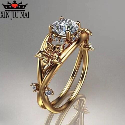 Fashionable Elegant Creative 18K Golden Flower Jewelry with Top AAA Zircon Charm Lady Ring Valentines Day Gift womens rings
