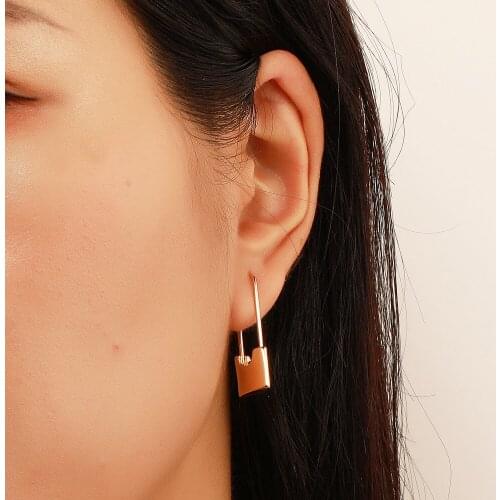 Fashion lock Shaped Metal Drop Earrings For Women Punk Hip Hop Style Ear Jewelry Party Gifts 1 pair