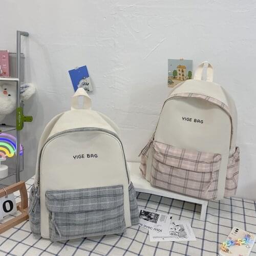 2021 Lattice Fashion Womens Backpack Canvas Waterproof University Bags For Girls Large Capacity Backpack With Many Pockets