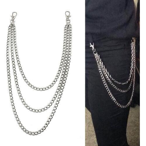 Mens Three Strands Skull Biker Link Key Jean Wallet Chain 3 Layer Waist Punk Hook Silver Trousers Pant Belt Chain Jewelry YE07