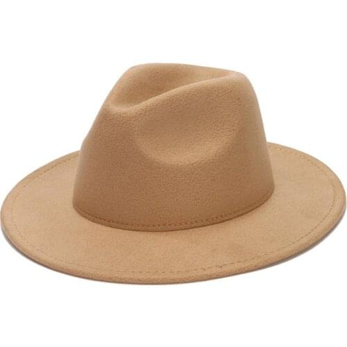 Men Women Classic Jazz Hat Female Wide Brim Autumn Formal Wedding Dress Female Hats Camel Black White Fedora Felted Winter Hats