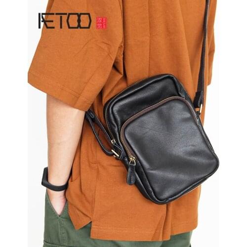 AETOO Mens leather messenger bag, trendy fashion shoulder bag, cowhide mens bag