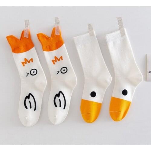 1 Pair Newest Cute Japanese Kawaii Harajuku Funny Socks Cotton Cartoon Ducks Korean Socks Women Breathable Joker Socks