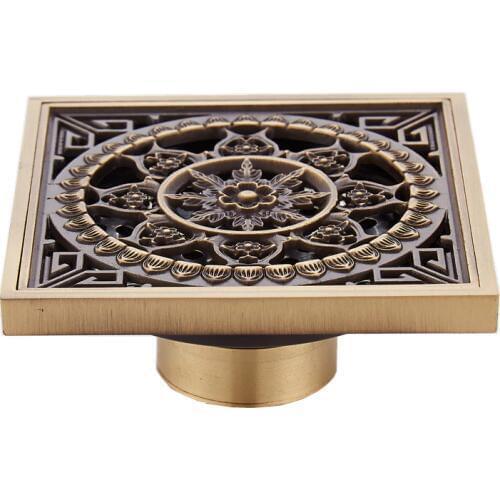 Wholesale And Retail Promotiom Euro Style Antique Brass Flower Carved Art Drain Bathroom Shower Waste Drainer