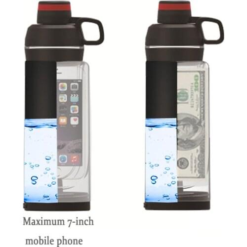 Diversion Water Bottle with Phone Pocket Secret Stash Pill Organizer Can Safe Plastic Tumbler & Hiding Spot for Money Bonus Tool