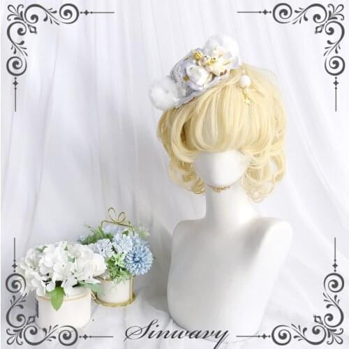 Creamy Prince Blonde Lolita Wig Harajuku Fairy Cosplay Bangs Curly Short Long Pale Golden Sweet Fringe Adult Girls Hair