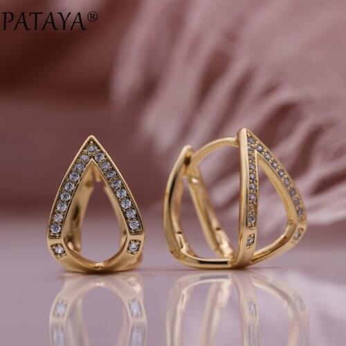 PATAYA New Hollow Triangle Unique Drop Earrings 585 Rose Gold Wedding Fine Fashion Jewelry Natural Zircon Women Unusual Earrings
