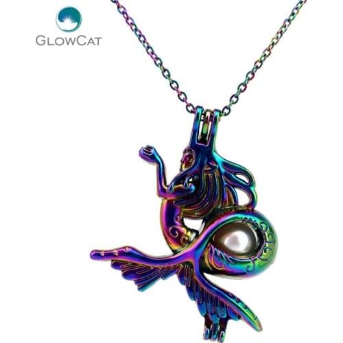 C307 Rainbow Color Big Tail Mermaid bead cage Necklace Pendant Aroma Essential Oil Diffuser Locket Necklace
