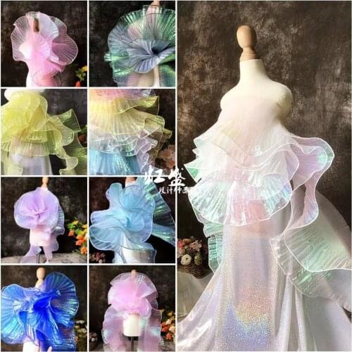 Mermaid three-dimensional pleated folds large lace Symphony laser gradient color wedding wave lace decorative fabric