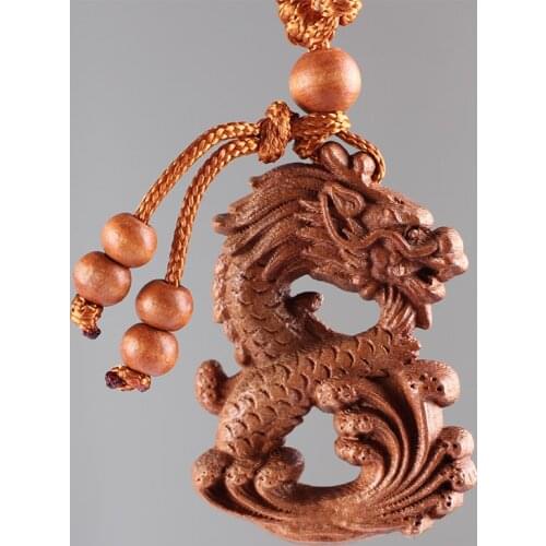 Chinese Traditional Handmade Wood Product Mahogany Wood GoodLuck Peace Winding Cute Chinese Dragon Car Key Ring Pendant Keychain